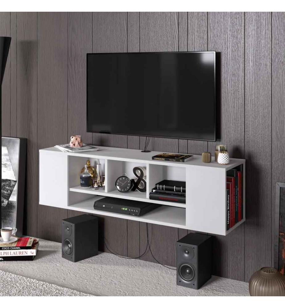 Meuble TV, blanc, panneau de particules mélaminé