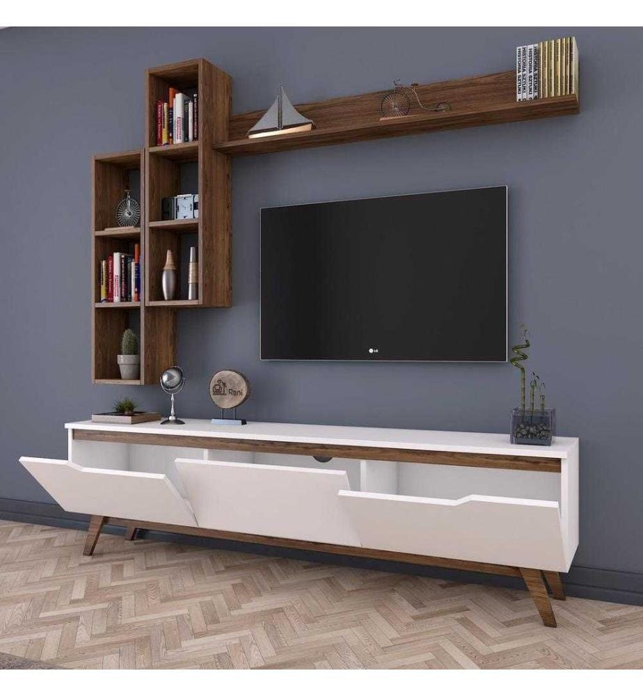 TV-Element, Nussbaum weiss, melaminbeschichtete Spanplatte
