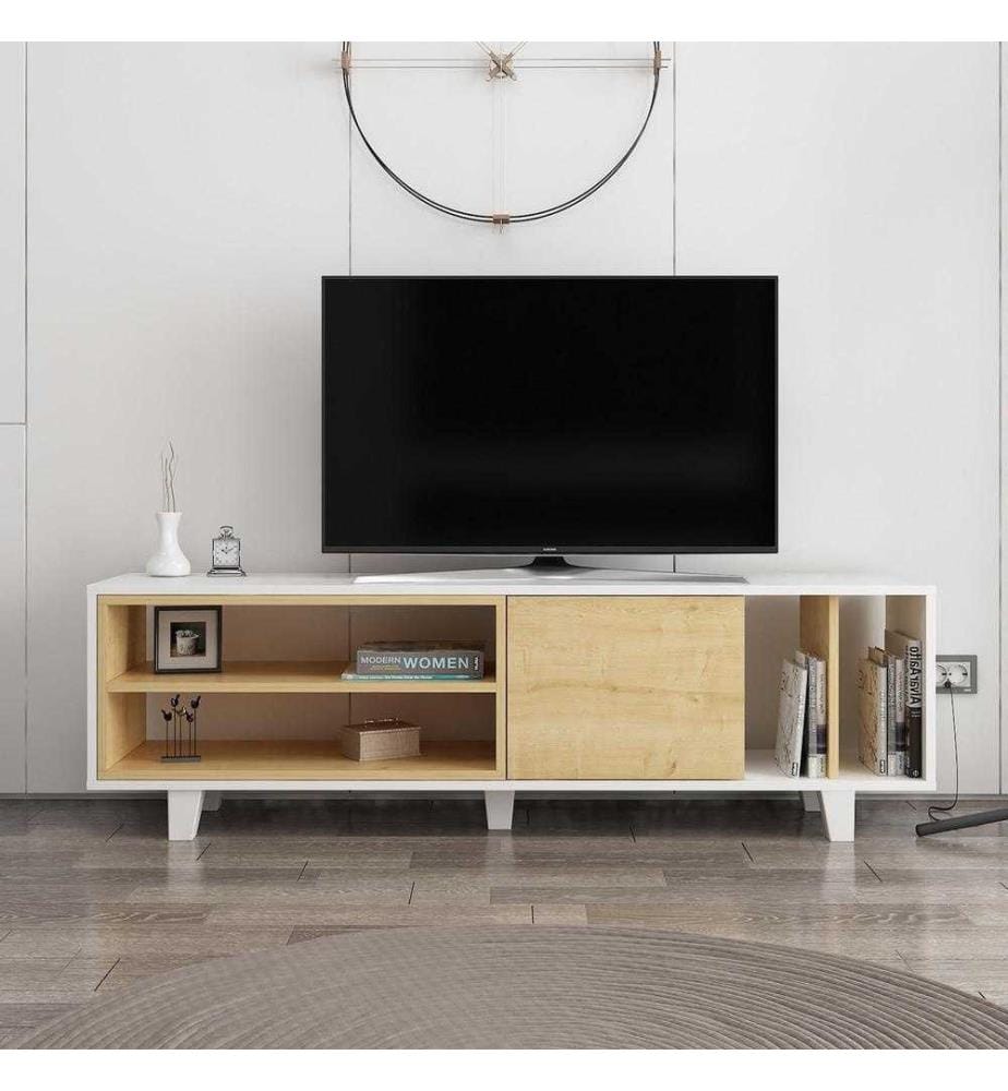 TV-Ständer, Eiche weiss, melaminbeschichtete Spanplatte