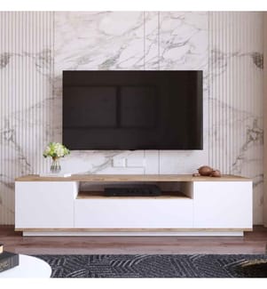 Meuble TV, Pin Atlantique Blanc, Panneau de particules mélaminé
