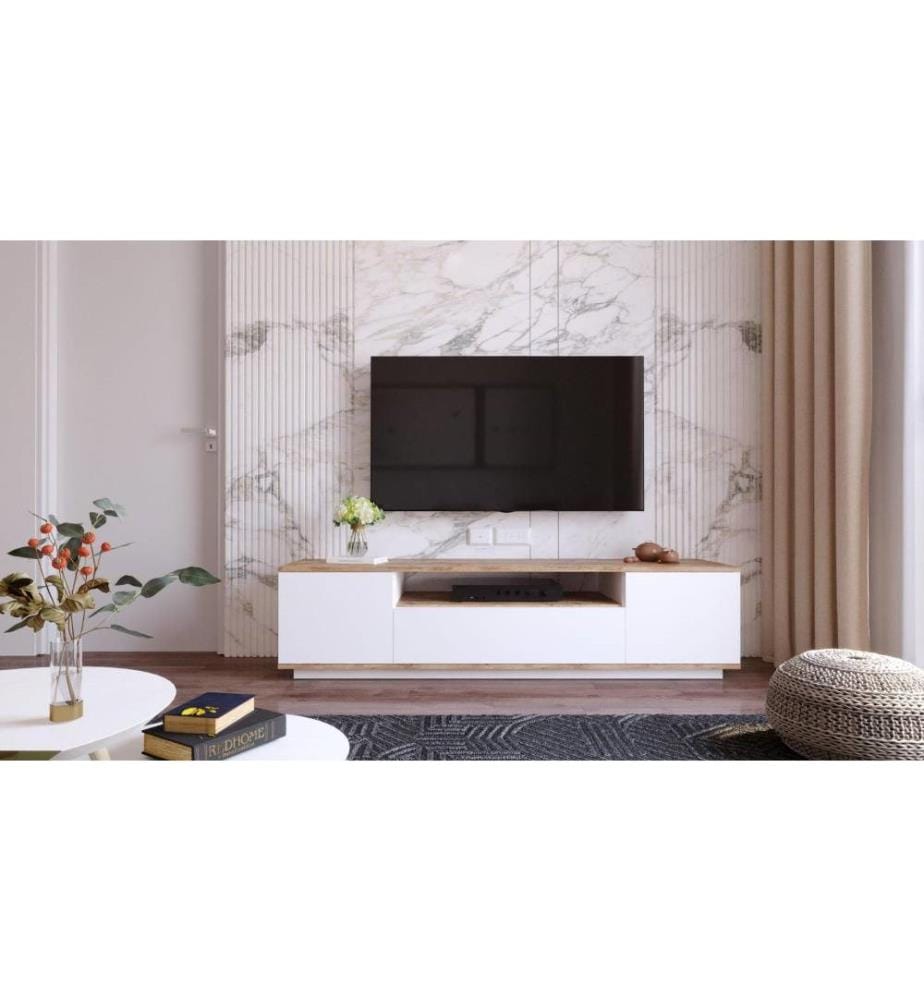 TV Stand, Atlantic Pine White, Melamine Coated Particle Board