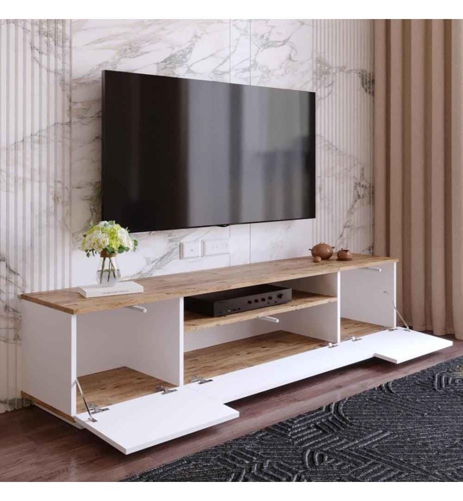 TV Stand, Atlantic Pine White, Melamine Coated Particle Board