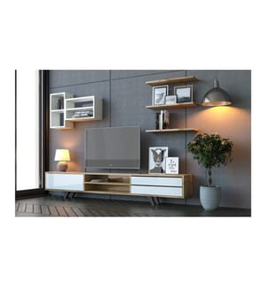Meuble TV, blanc, chêne, 100 % MELAMINE COATED E1 QUALITY CHIPBOARD