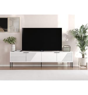 Meuble TV, blanc, 100 % PANNEAUX DE PARTICULES RECOUVERTS DE MÉLAMINE