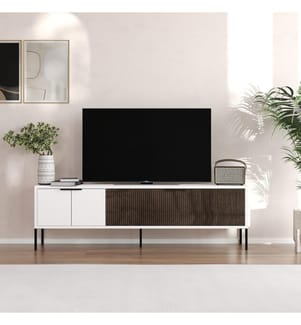 Meuble TV, blanc, noyer, PANNEAU DE PARTICULES ENTIÈREMENT RECOUVERT DE MÉLAMINE