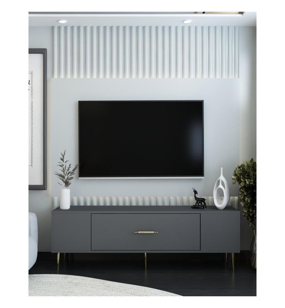 TV-Möbel, Anthrazit, Gold, 100 % MELAMINBESCHICHTETE SPANPLATTE
