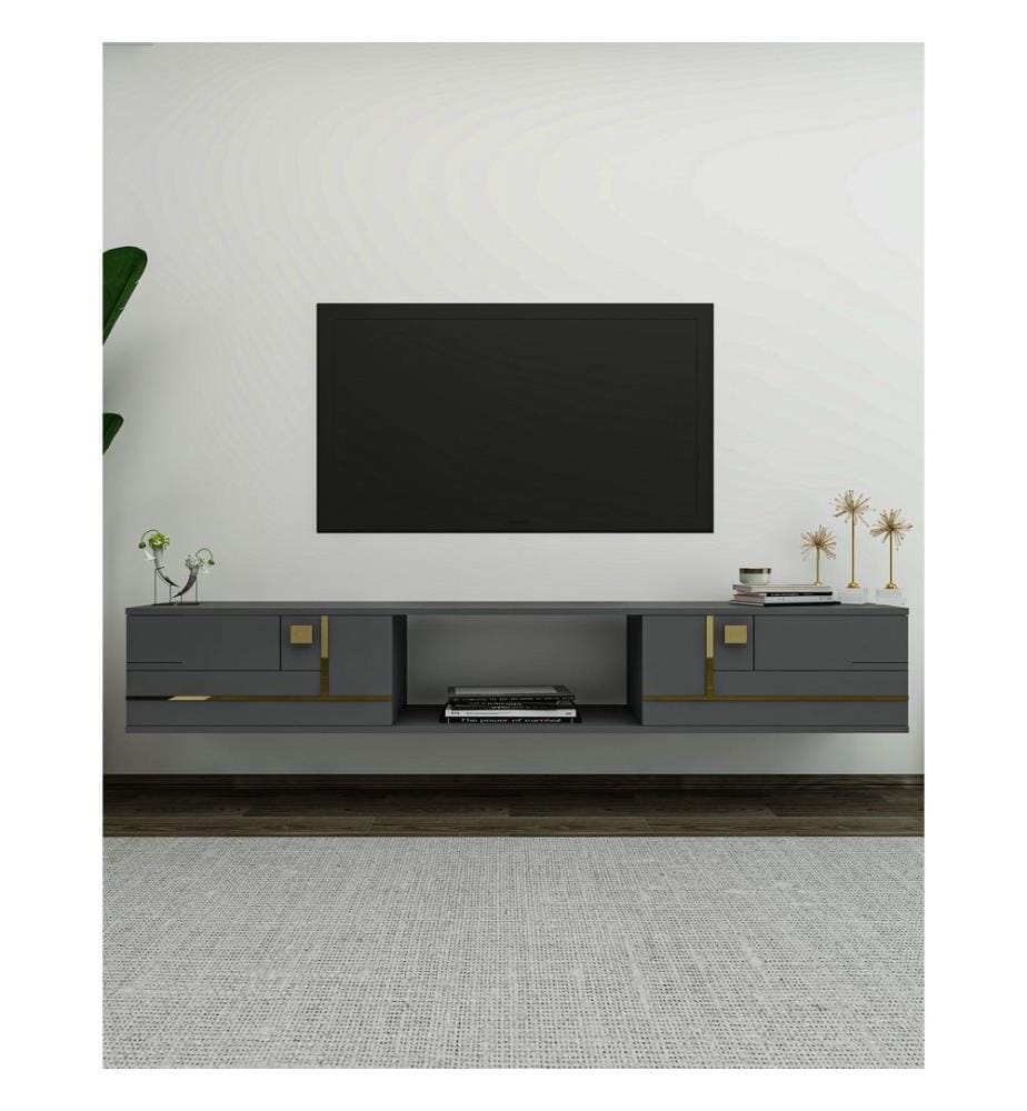 TV-Ständer, Anthrazit, Gold, 100 % MELAMINBESCHICHTETE SPANPLATTE