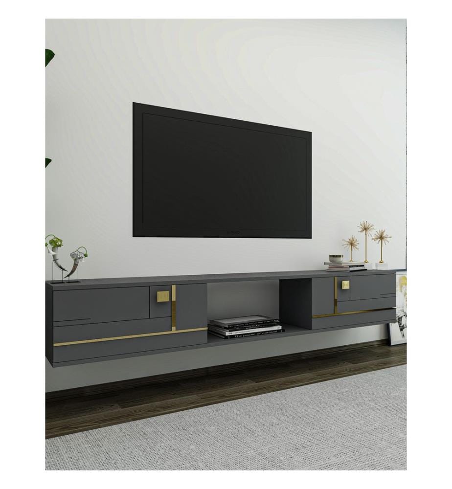 TV-Ständer, Anthrazit, Gold, 100 % MELAMINBESCHICHTETE SPANPLATTE