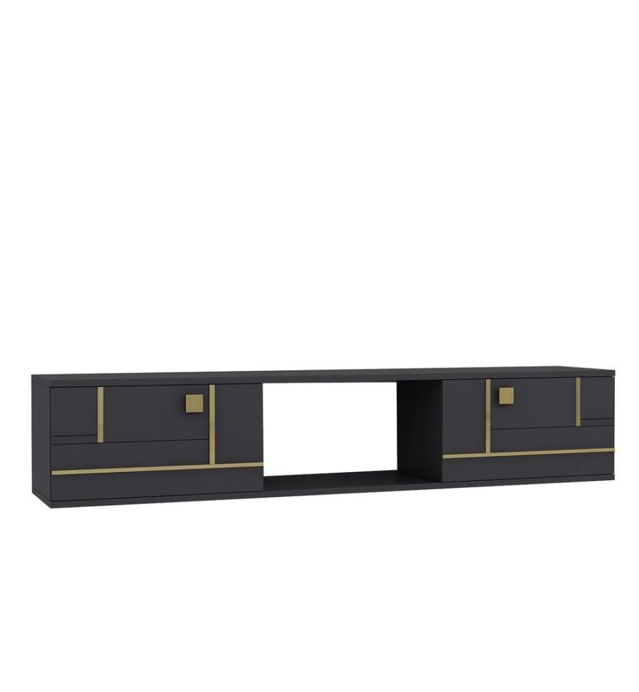 TV-Ständer, Anthrazit, Gold, 100 % MELAMINBESCHICHTETE SPANPLATTE