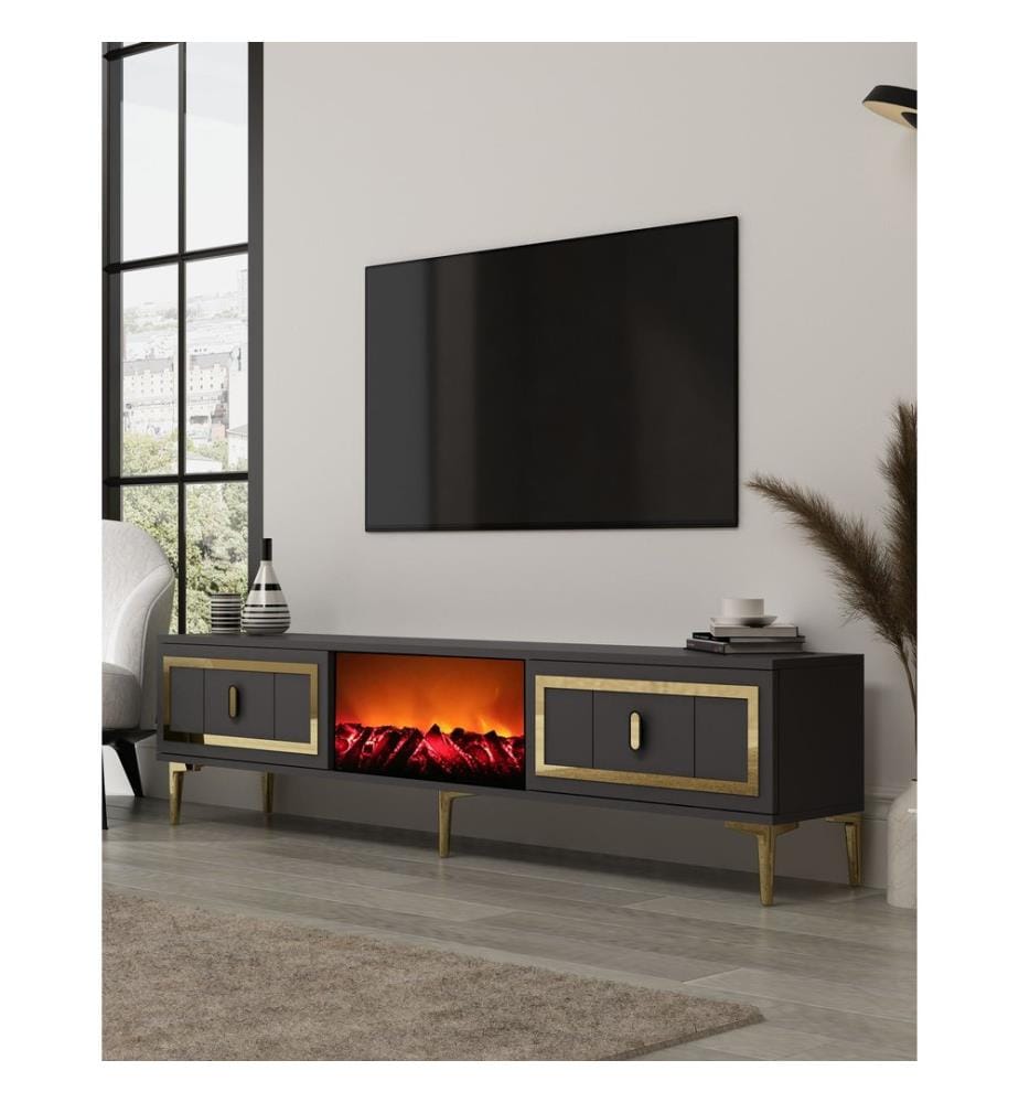 TV-Ständer, Anthrazit, Gold, 100 % MELAMINBESCHICHTETE SPANPLATTE