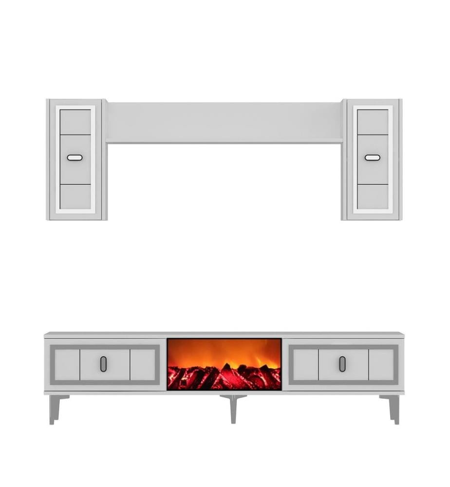 TV-Möbel, Weiss, Silber, 100 % MELAMINBESCHICHTETE SPANPLATTE