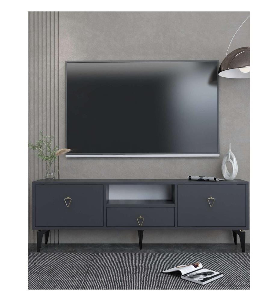 TV-Möbel, Anthrazit, Gold, 100 % MELAMINBESCHICHTETE SPANPLATTE
