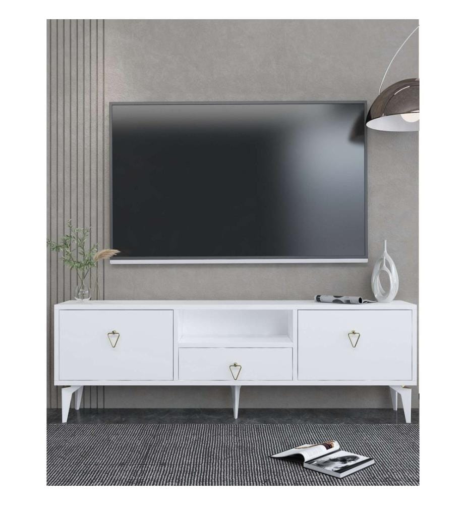 TV-Ständer, Weiss, Gold, 100 % MELAMINBESCHICHTETE SPANPLATTE