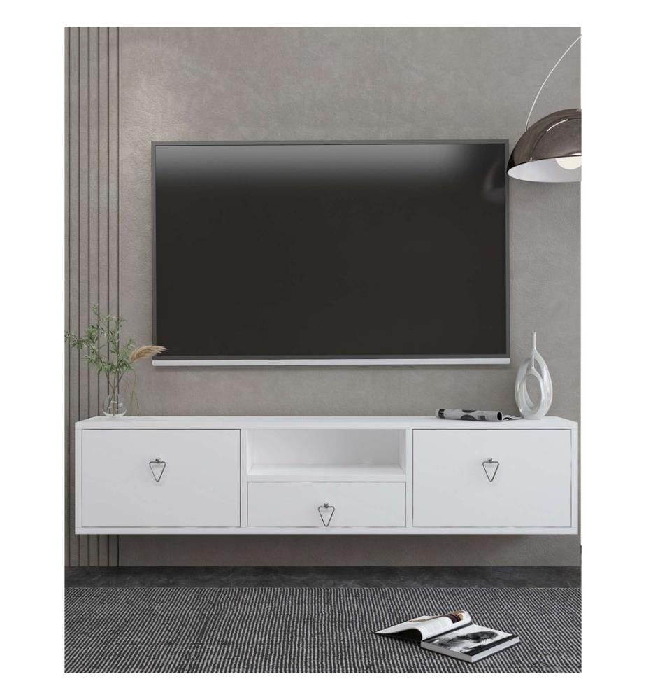 TV-Ständer, Weiss, Silber, 100 % MELAMINBESCHICHTETE SPANPLATTE