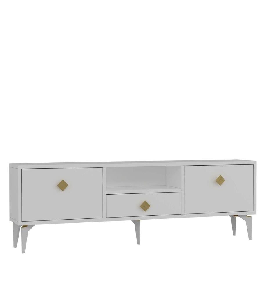 TV-Ständer, Weiss, Gold, 100 % MELAMINBESCHICHTETE SPANPLATTE