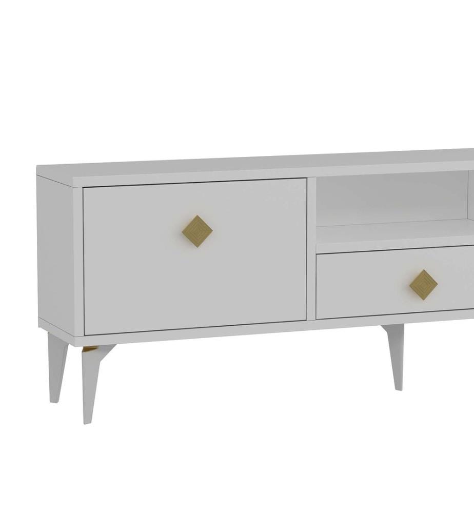 TV-Ständer, Weiss, Gold, 100 % MELAMINBESCHICHTETE SPANPLATTE