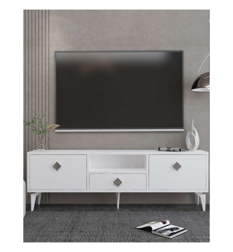 TV-Ständer, Weiss, Silber, 100 % MELAMINBESCHICHTETE SPANPLATTE