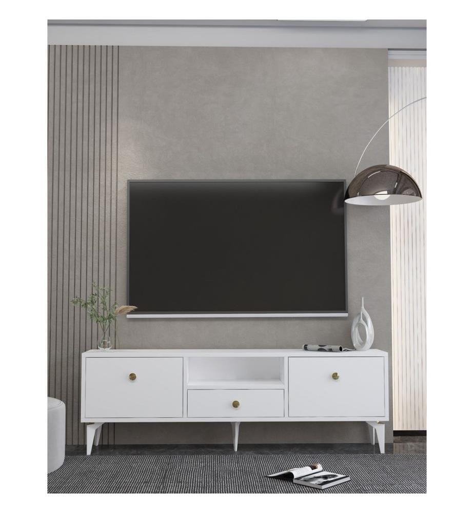 TV-Möbel, Weiss, Gold, 100 % MELAMINBESCHICHTETE SPANPLATTE
