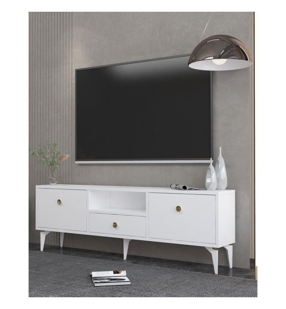 TV-Möbel, Weiss, Gold, 100 % MELAMINBESCHICHTETE SPANPLATTE