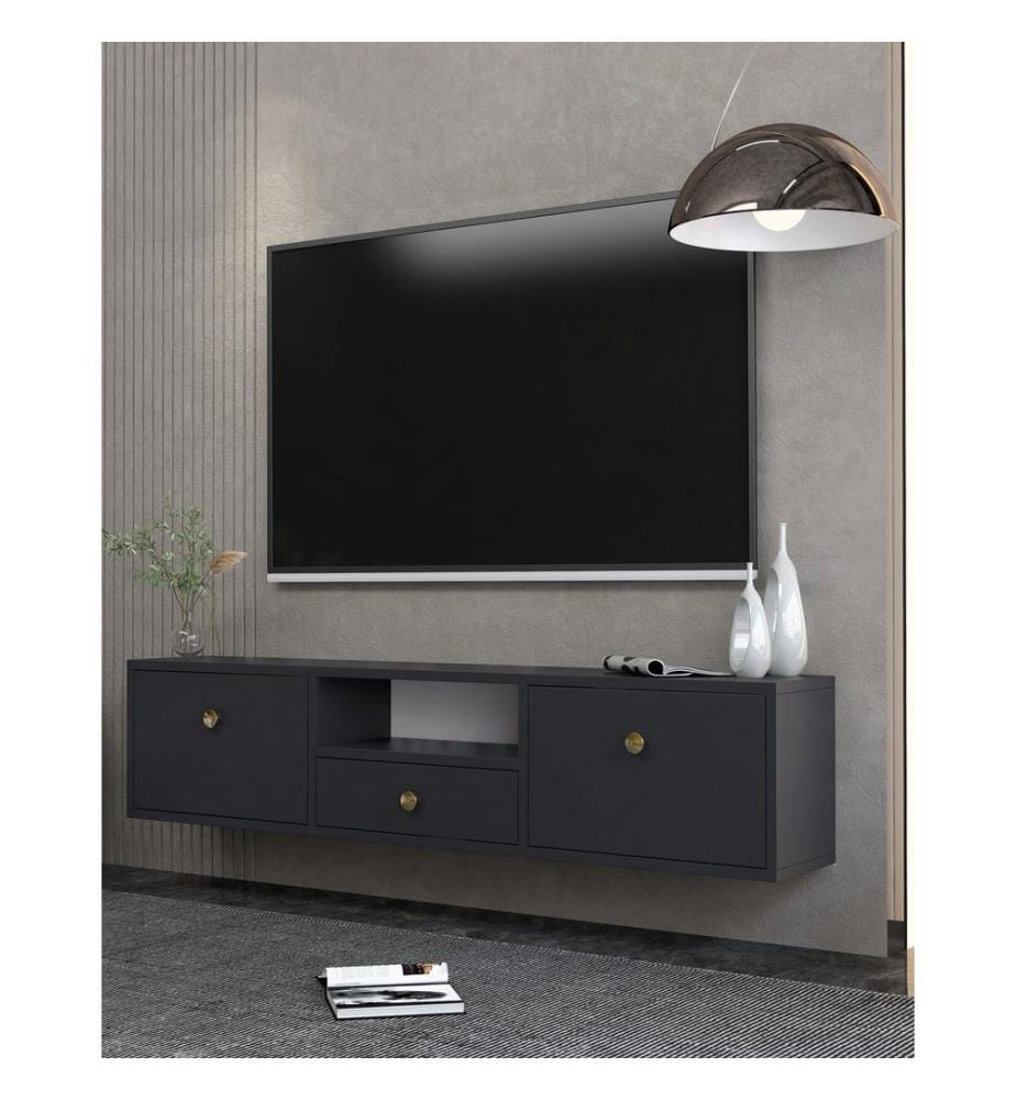 TV-Möbel, Anthrazit, Gold, 100 % MELAMINBESCHICHTETE SPANPLATTE