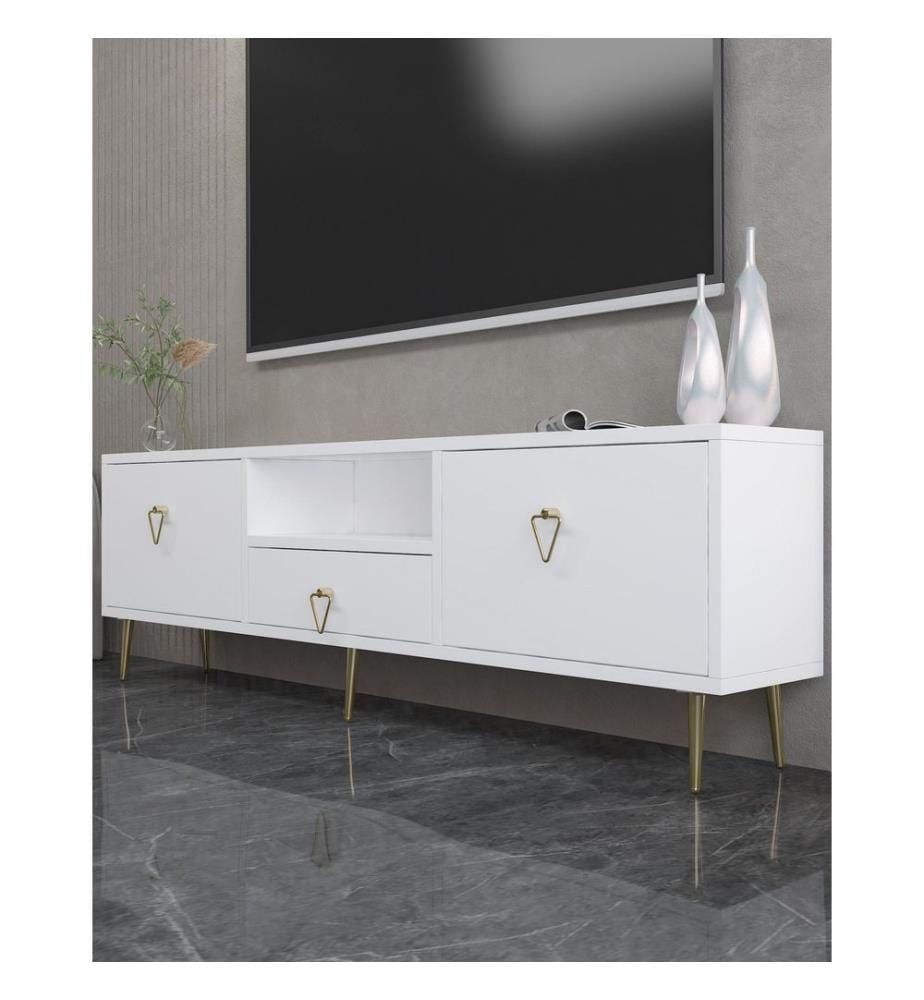 TV-Ständer, Weiss, Gold, 100 % MELAMINBESCHICHTETE SPANPLATTE