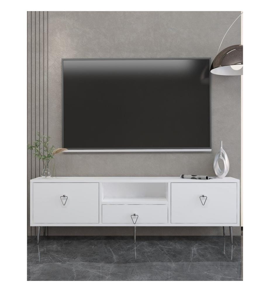 TV-Ständer, Weiss, Silber, 100 % MELAMINBESCHICHTETE SPANPLATTE