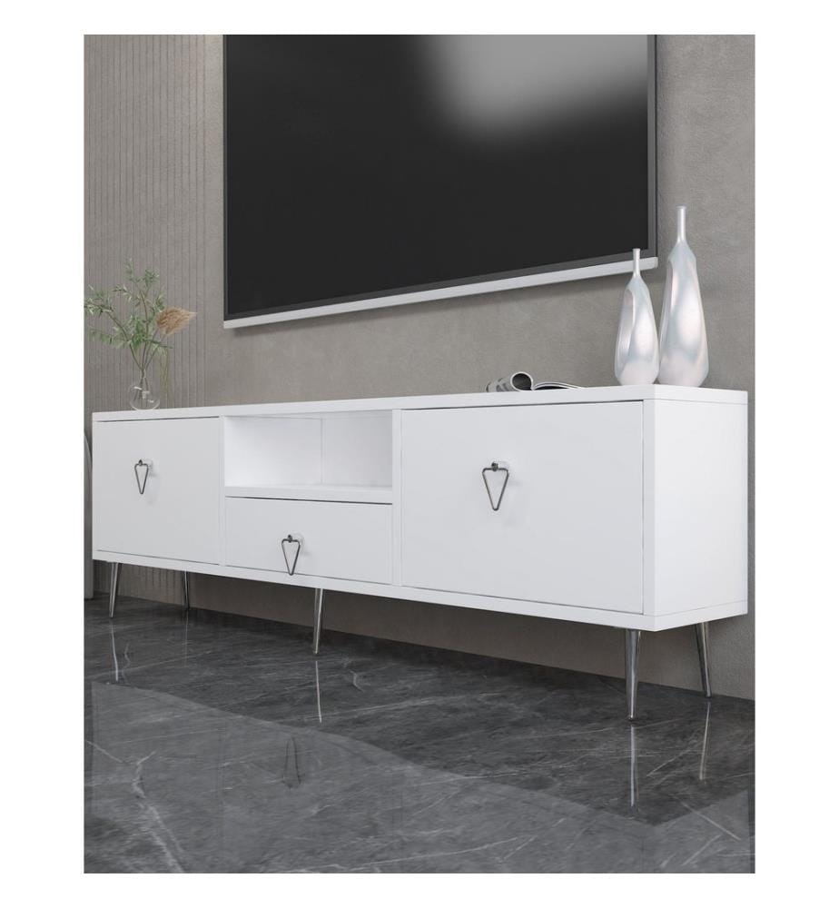 TV-Ständer, Weiss, Silber, 100 % MELAMINBESCHICHTETE SPANPLATTE