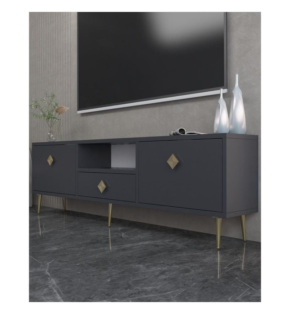 TV-Ständer, Anthrazit, Gold, 100 % MELAMINBESCHICHTETE SPANPLATTE