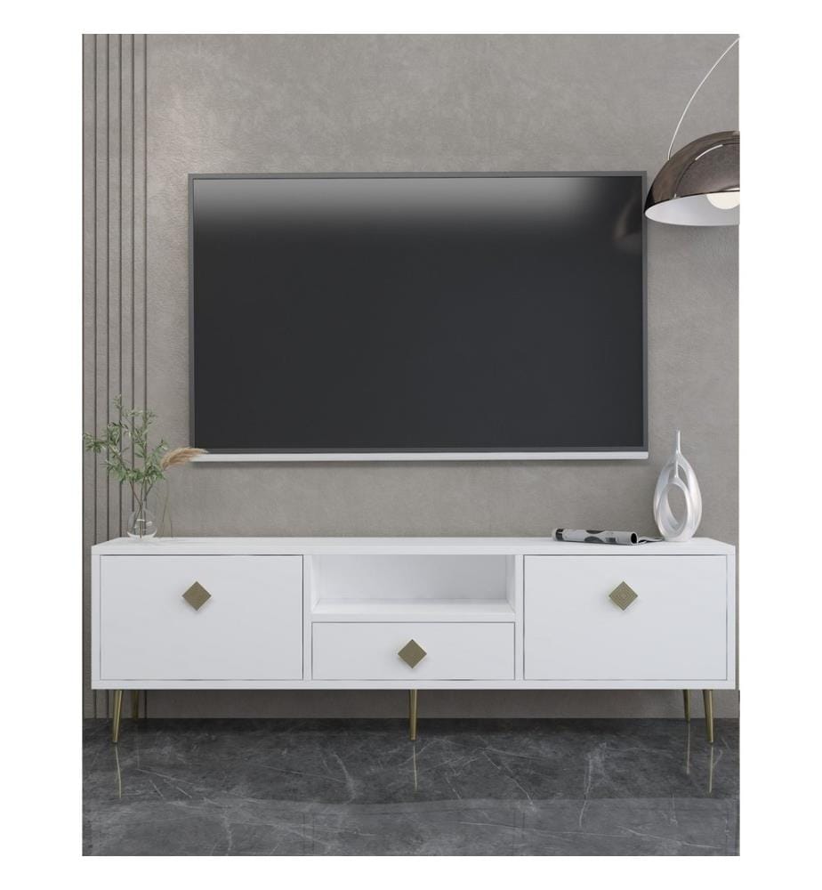 TV-Ständer, Weiss, Gold, 100 % MELAMINBESCHICHTETE SPANPLATTE