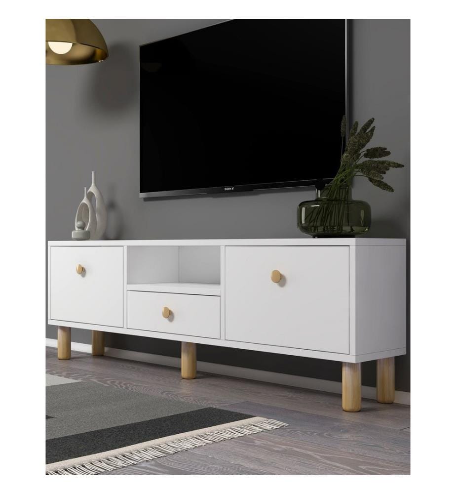 TV-Möbel, Weiss, Saphir-Eiche, 100 % MELAMINBESCHICHTETE SPANPLATTE