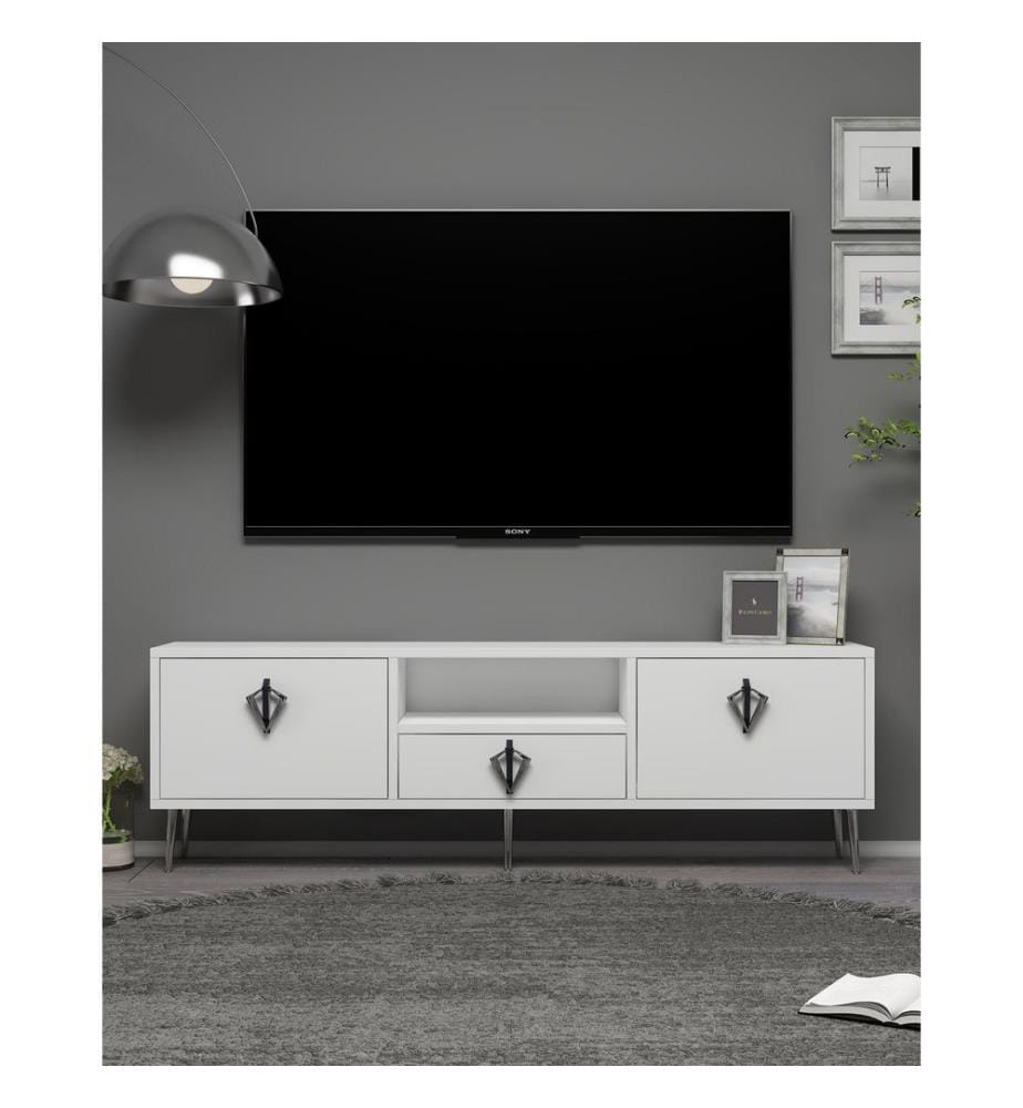 TV-Möbel, Weiss, Schwarz, Silber, 100 % MELAMINBESCHICHTETE SPANPLATTE