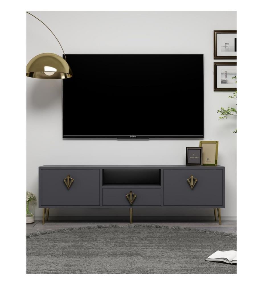 TV-Möbel, Anthrazit, Gold, 100 % MELAMINBESCHICHTETE SPANPLATTE