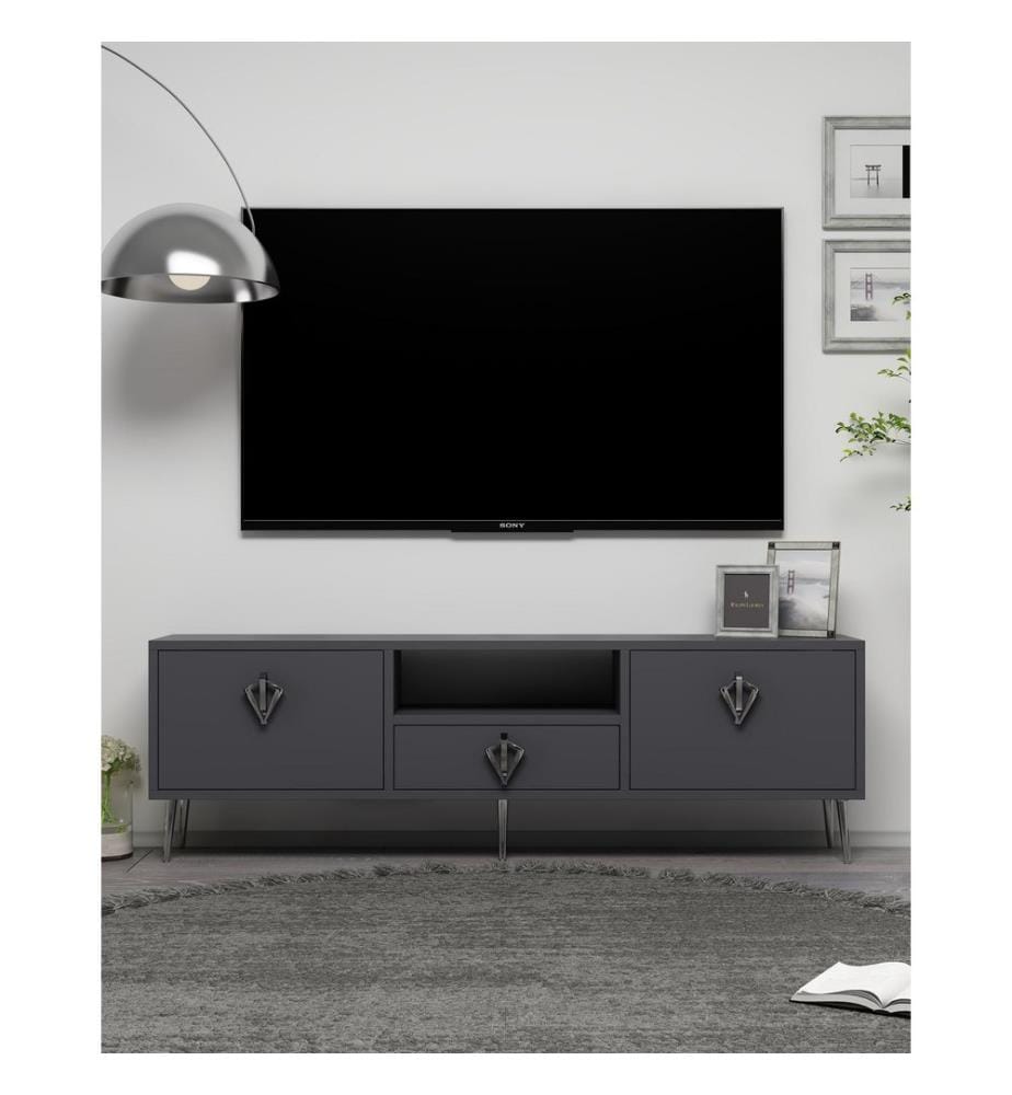 TV-Möbel, Anthrazit, Silber, 100 % MELAMINBESCHICHTETE SPANPLATTE