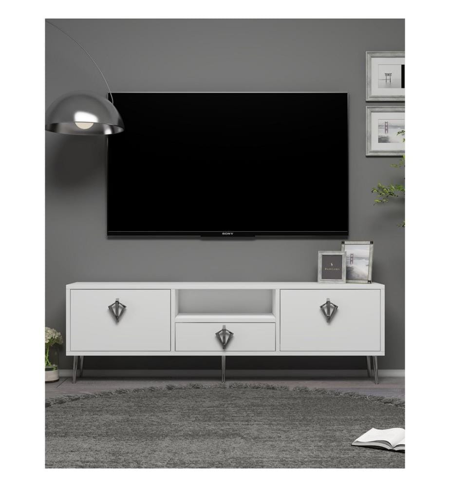 TV-Möbel, Weiss, Silber, 100 % MELAMINBESCHICHTETE SPANPLATTE