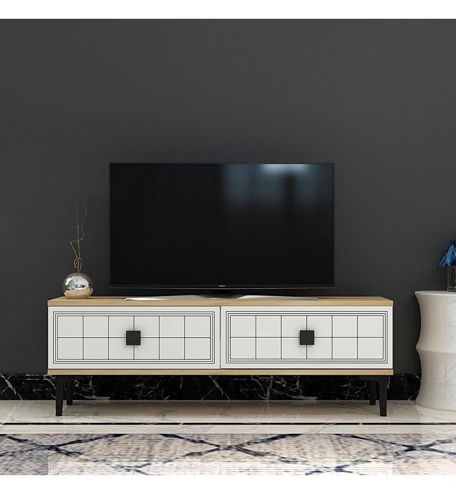 Meuble TV, chêne saphir, blanc, 100 % PANNEAUX DE PARTICULES REVÊTUS DE MÉLAMINE