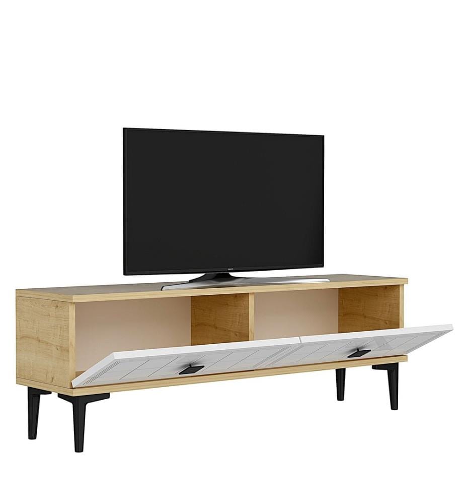 Meuble TV, chêne saphir, blanc, 100 % PANNEAUX DE PARTICULES REVÊTUS DE MÉLAMINE