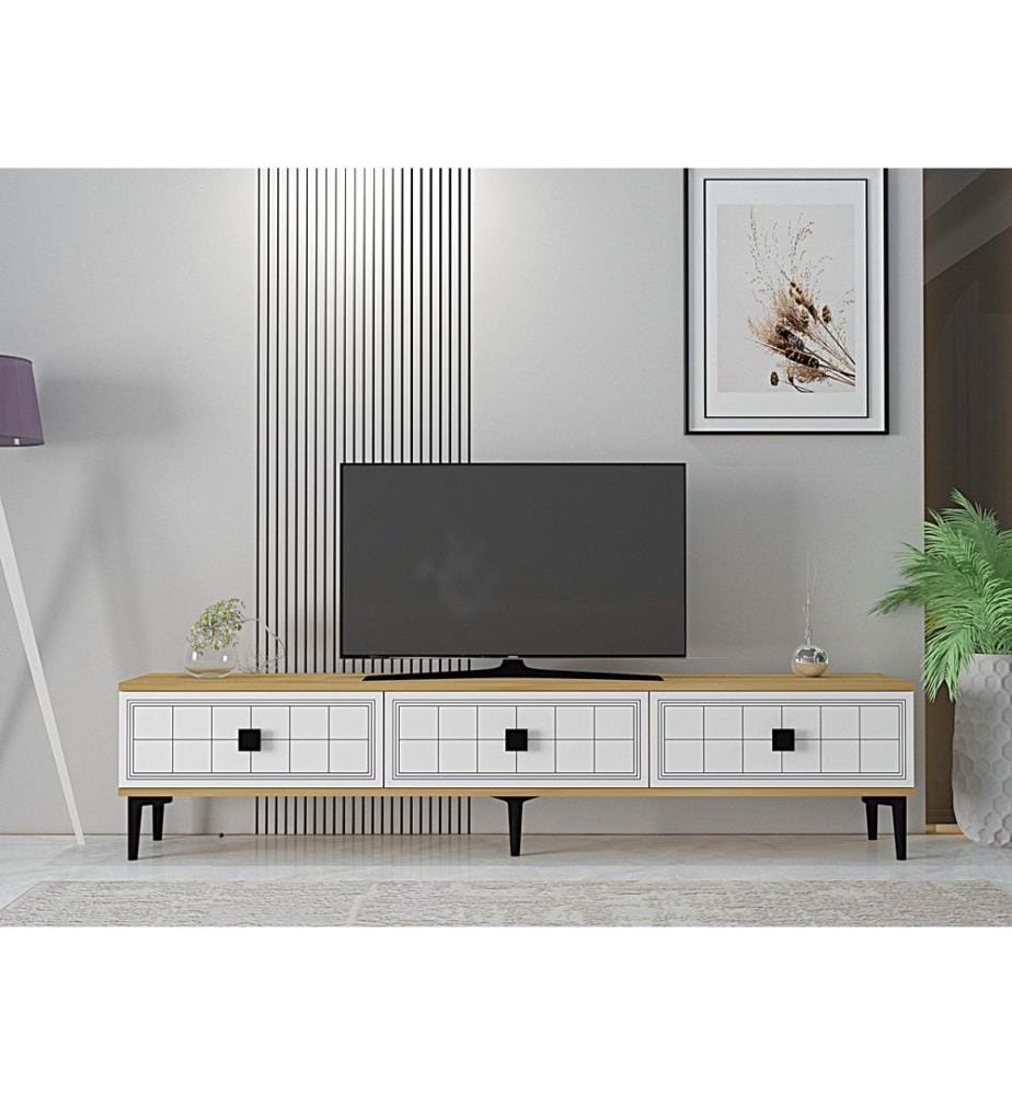 Meuble TV, chêne saphir, blanc, PANNEAU DE PARTICULES ENTIÈREMENT RECOUVERT DE MÉLAMINE