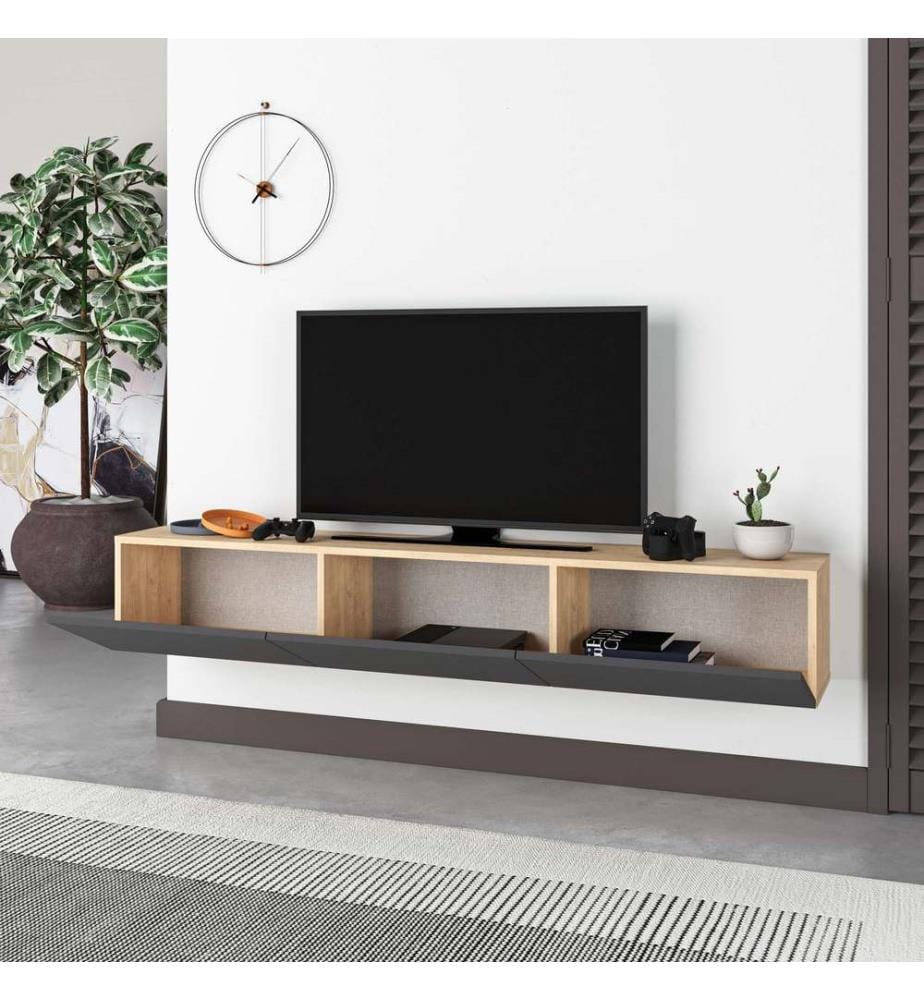 TV-Ständer, Saphir-Eiche, Anthrazit, 100 % MELAMINBESCHICHTETE SPANPLATTE