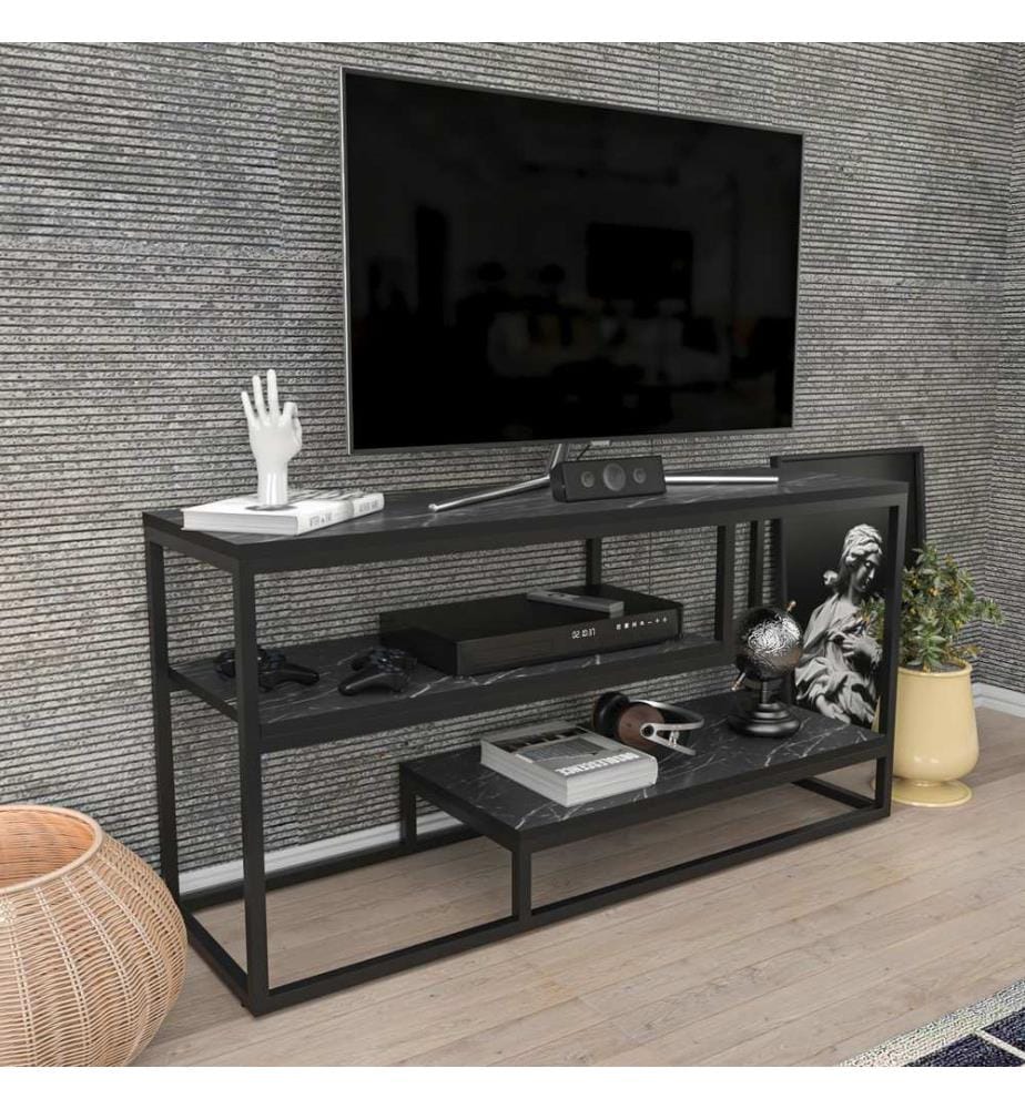 TV-Möbel, Bendire Schwarz, 100 % MELAMINBESCHICHTETE SPANPLATTE