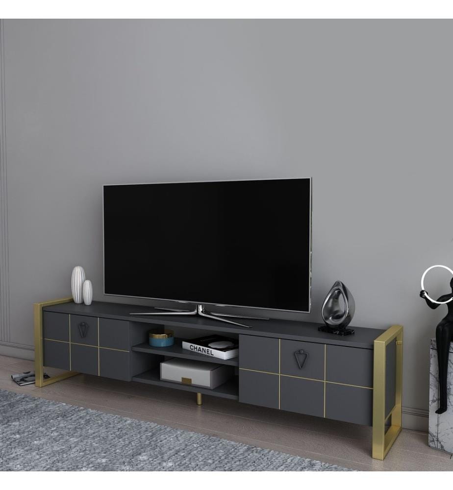 TV-Möbel, Anthrazit, Gold, 100 % MELAMINBESCHICHTETE SPANPLATTE
