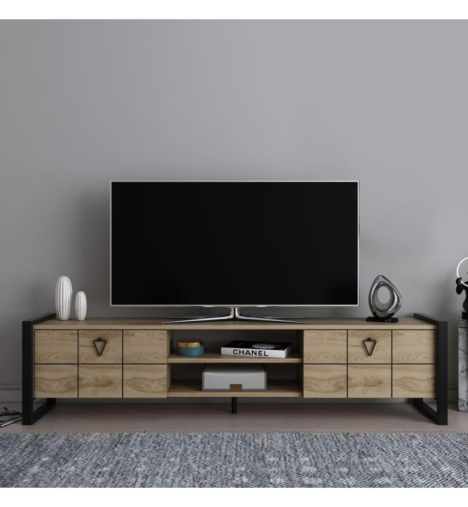 TV-Möbel, Oud Oak, Schwarz, 100 % MELAMINBESCHICHTETE SPANPLATTE