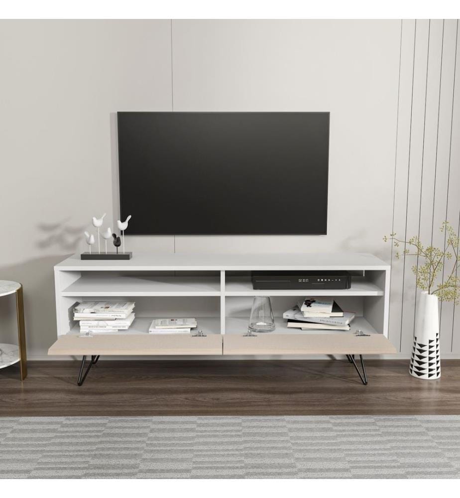 TV-Ständer, weiss, beige, 100 % MELAMINBESCHICHTETE SPANPLATTE