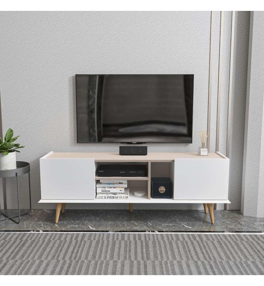 TV-Ständer, weiss, Beige, 100 % MELAMINBESCHICHTETE SPANPLATTE