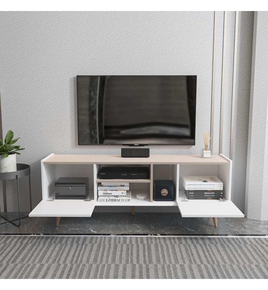 TV-Ständer, weiss, Beige, 100 % MELAMINBESCHICHTETE SPANPLATTE