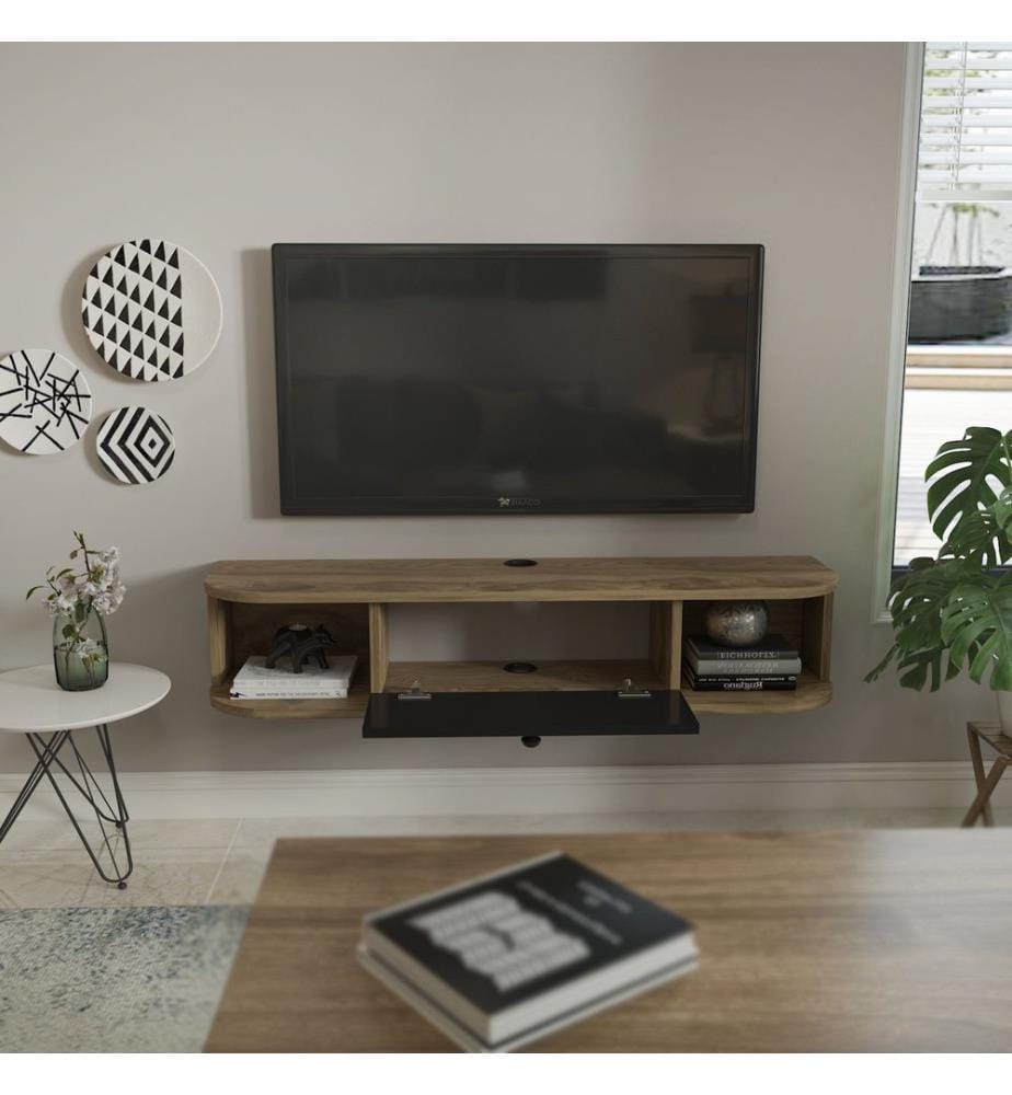 TV-Ständer, Schwarz, Oud Oak, 100 % MELAMINBESCHICHTETE SPANPLATTE