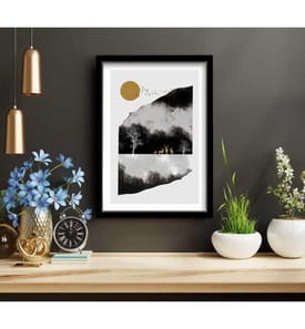 Dekoratives gerahmtes MDF-Gemälde, Schwarz, Gold, Weiss, Grau, 100% MDF, Holzrahmen