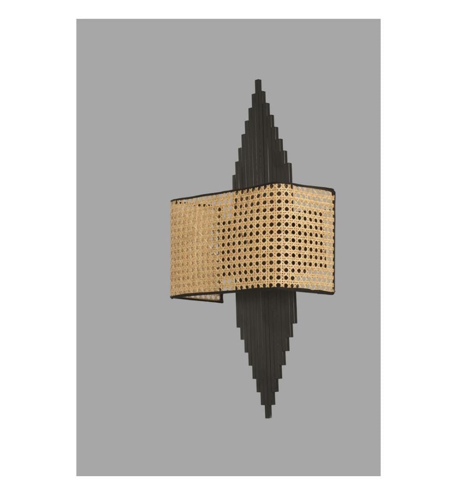 Wandleuchte, Schwarz, Beige, Metallkörper, Stoffkappe