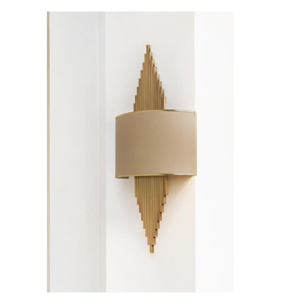 Applique murale, dorée, beige, CORPS EN MÉTAL, CAPUCHON EN TISSU