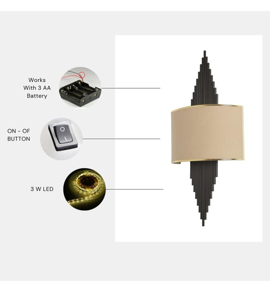 Wall Lamp, Black, Beige, METAL BODY, FABRIC CAP