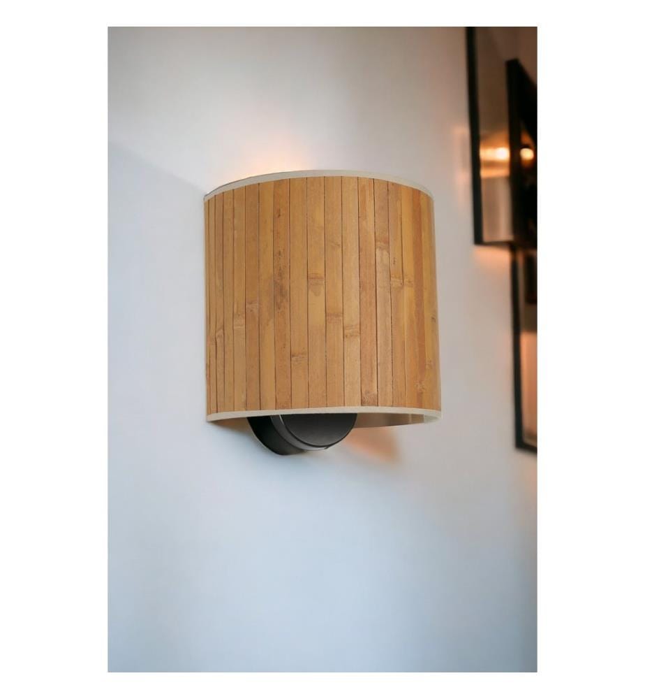 Wandleuchte, Holz, Metallkörper, Stoffkappe